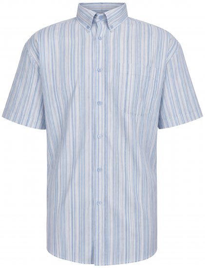 Kam Jeans 6373 Casual Striped Short Sleeve Shirt Blue - Overhemden - Overhemden Grote Maten Heren