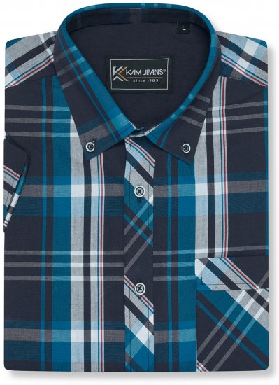 Kam Jeans 6380 Casual Checked Short Sleeve Shirt Navy - Shirts met korte mouwen - Grote Maten Overhemden Korte Mouw