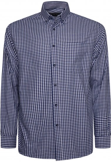 Kam Jeans 6351 Classic Gingham Shirt Long Sleeve Navy - Overhemden - Overhemden Grote Maten Heren
