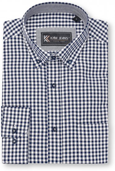 Kam Jeans 6351 Classic Gingham Shirt Long Sleeve Navy - Overhemden - Overhemden Grote Maten Heren