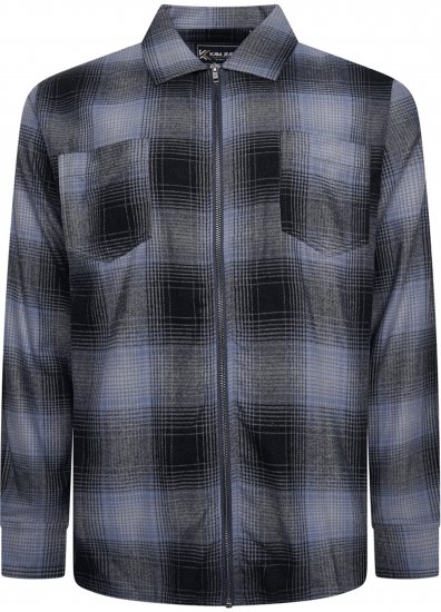 Kam Jeans 6354 Zip Through Check Shirt Charcoal - Overhemden - Overhemden Grote Maten Heren