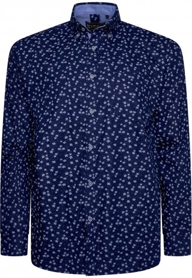 Kam Jeans 6364 All Over Floral Print Long Sleeve Shirt Navy - Overhemden - Overhemden Grote Maten Heren