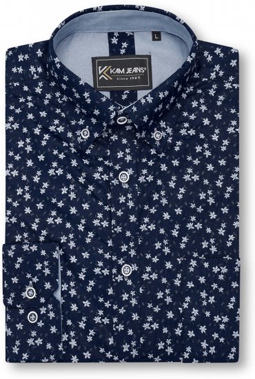 Kam Jeans 6364 All Over Floral Print Long Sleeve Shirt Navy - Overhemden - Overhemden Grote Maten Heren