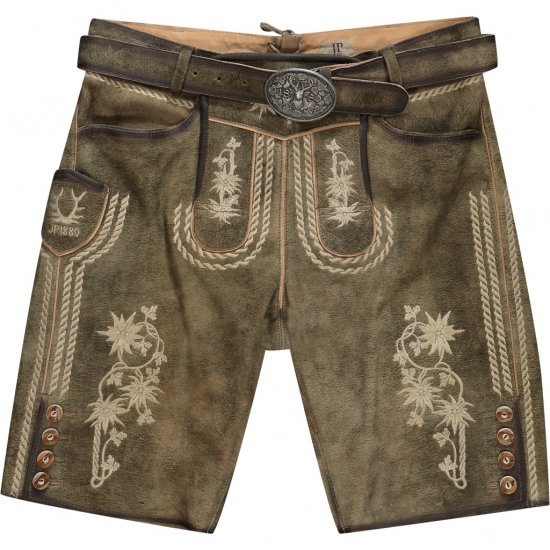JP1880 Shorts Goat Suede with Belt Buckle Traditional Moss Green - Feestkleding - Feestkleding – Vier in stijl en comfort