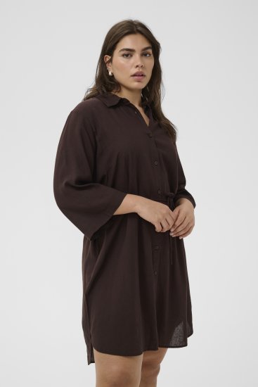 Kaffe Curve Mille Short Shirt Dress Black Coffee Brown - Mini jurken - 