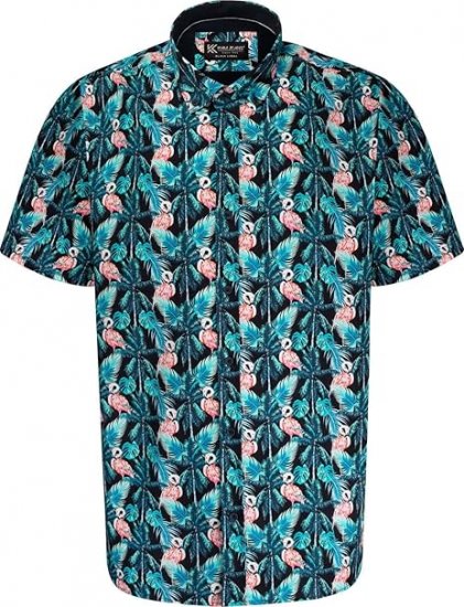 Kam Jeans P024 Flamingo Print Shirt Black - Overhemden - Overhemden Grote Maten Heren