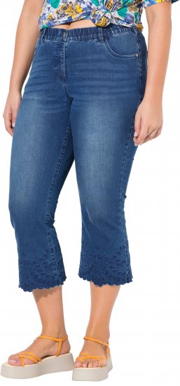 Ulla Popken Cropped Flared Eyelet Jeans Denim Blue - Jeans & Broeken in Grote Maten – Plus Size - 