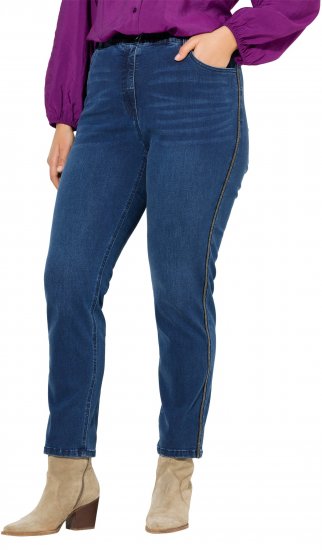 Ulla Popken Rhinestone Seam Stretch Fit Jeans Blue Denim - Jeans & Broeken in Grote Maten – Plus Size - 