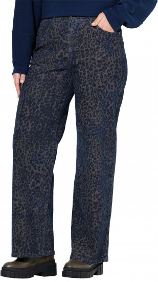 Ulla Popken Leopard Print Stretch Fit Jeans Ink Blue - Jeans & Broeken in Grote Maten – Plus Size - 
