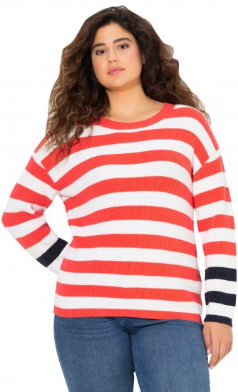 Ulla Popken Mixed Stripe Long Sleeve Sweater Hibiscus Red - Sweaters & hoodies - 