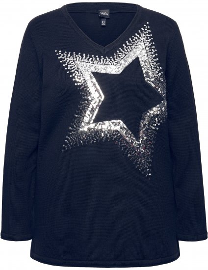 Ulla Popken Sequined Star Rolled Edge Sweater Navy - Sweaters & hoodies - 