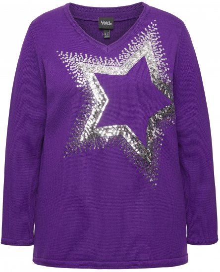 Ulla Popken Sequined Star Rolled Edge Sweater Dark Purple - Sweaters & hoodies - 