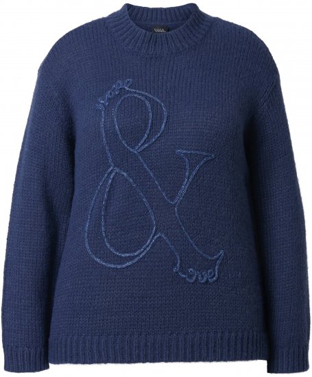 Ulla Popken Textured Glitter Embroidery Oversized Sweater Ink Blue - Sweaters & hoodies - 
