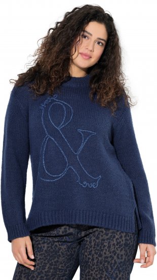 Ulla Popken Textured Glitter Embroidery Oversized Sweater Ink Blue - Sweaters & hoodies - 