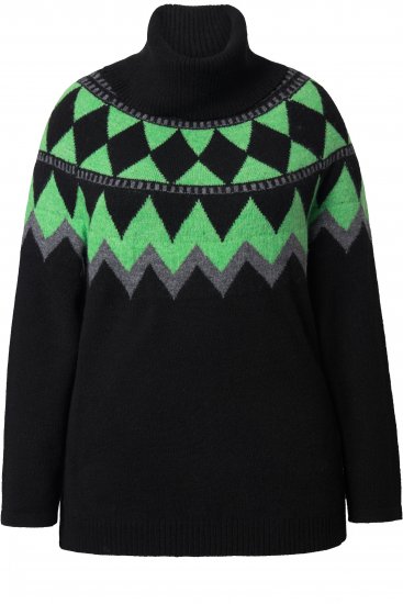 Ulla Popken Neon Alpine Pattern Long Sleeve Turtleneck Sweater Apple Green - Sweaters & hoodies - 