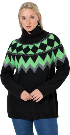 Ulla Popken Neon Alpine Pattern Long Sleeve Turtleneck Sweater Apple Green - Sweaters & hoodies - 