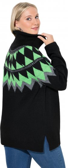 Ulla Popken Neon Alpine Pattern Long Sleeve Turtleneck Sweater Apple Green - Sweaters & hoodies - 