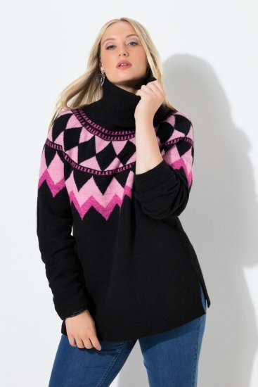 Ulla Popken Neon Alpine Pattern Long Sleeve Turtleneck Sweater Light Pink - Sweaters & hoodies - Warme Sweatshirts, Hoodies & Truien