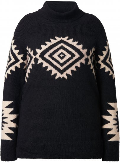 Ulla Popken Aztec Pattern Turtleneck Sweater Black - Sweaters & hoodies - 