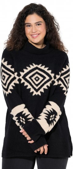 Ulla Popken Aztec Pattern Turtleneck Sweater Black - Sweaters & hoodies - 