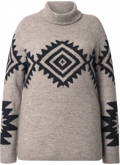 Ulla Popken Aztec Pattern Turtleneck Sweater Pebble Grey - Sweaters & hoodies - 