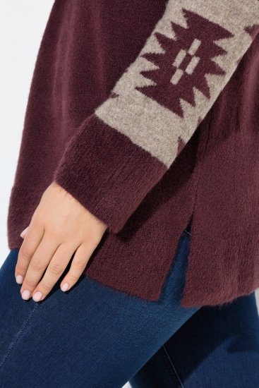 Ulla Popken Aztec Pattern Turtleneck Sweater Plum - Sweaters & hoodies - Warme Sweatshirts, Hoodies & Truien