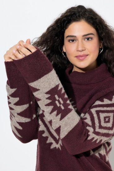 Ulla Popken Aztec Pattern Turtleneck Sweater Plum - Sweaters & hoodies - Warme Sweatshirts, Hoodies & Truien