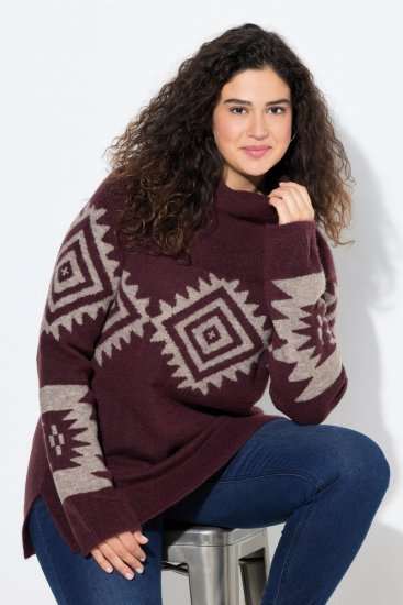 Ulla Popken Aztec Pattern Turtleneck Sweater Plum - Sweaters & hoodies - Warme Sweatshirts, Hoodies & Truien
