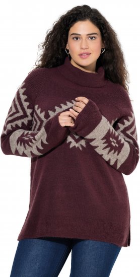 Ulla Popken Aztec Pattern Turtleneck Sweater Plum - Sweaters & hoodies - 