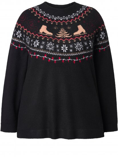 Ulla Popken Norwegian Style Christmas Sweater Black - Sweaters & hoodies - 