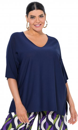 Ulla Popken Oversized 3/4 Sleeve V-Neck Sweater Navy - Sweaters & hoodies - 