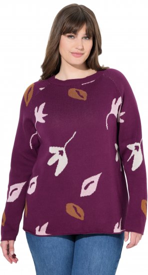 Ulla Popken Eco Cotton Leaf Pattern Long Sleeve Sweater Forest Berry - Sweaters & hoodies - 