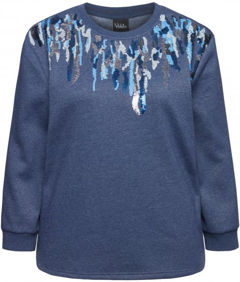 Ulla Popken Sequined Neck Long Sleeve Sweatshirt Ink Blue - Sweaters & hoodies - 