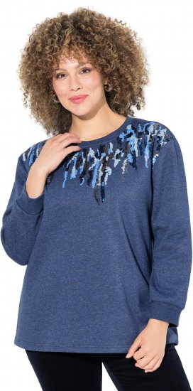 Ulla Popken Sequined Neck Long Sleeve Sweatshirt Ink Blue - Sweaters & hoodies - 