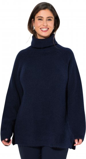 Ulla Popken Ribbed Knit Turtleneck Sweater Navy - Sweaters & hoodies - 