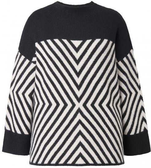 Ulla Popken Graphic Stripe Long Sleeve Turtleneck Sweater Black - Sweaters & hoodies - 