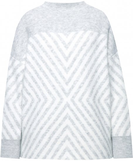 Ulla Popken Graphic Stripe Long Sleeve Turtleneck Sweater Silver Melange - Sweaters & hoodies - 