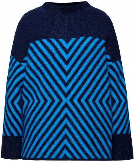 Ulla Popken Graphic Stripe Long Sleeve Turtleneck Sweater Navy - Sweaters & hoodies - 