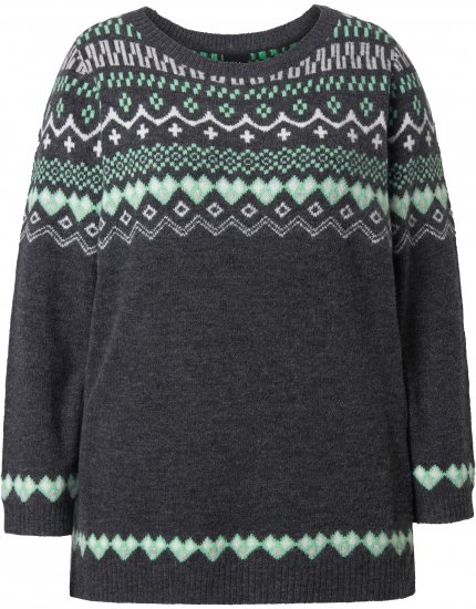 Ulla Popken Norwegian Style Pastel Tone Long Sleeve Sweater Dark Grey Melange - Sweaters & hoodies - 