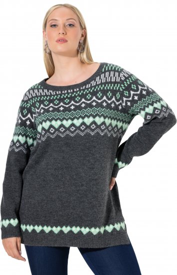 Ulla Popken Norwegian Style Pastel Tone Long Sleeve Sweater Dark Grey Melange - Sweaters & hoodies - 