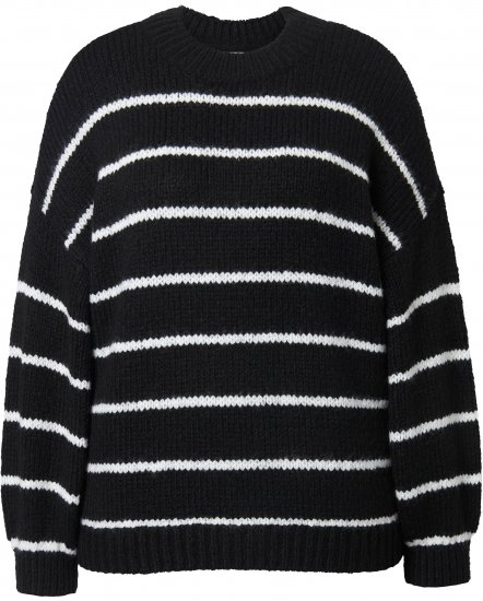 Ulla Popken Oversized Striped Balloon Sleeve Sweater Black - Sweaters & hoodies - 