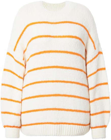 Ulla Popken Oversized Striped Balloon Sleeve Sweater Off-White - Sweaters & hoodies - 