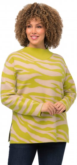 Ulla Popken Zebra Print Mock Turtleneck Long Sleeve Sweater Yellow Green - Sweaters & hoodies - 