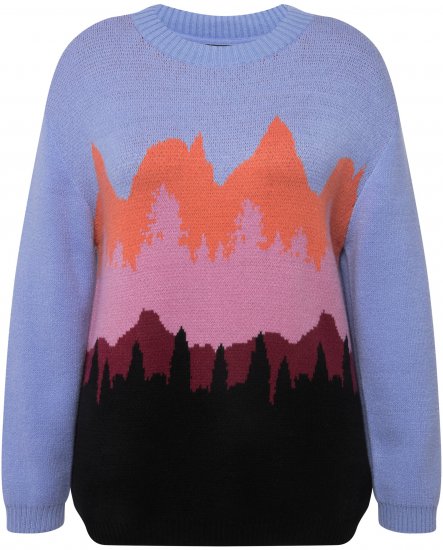 Ulla Popken Long Sleeve Knit Mountain Range Sweater Bright Purple - Sweaters & hoodies - 