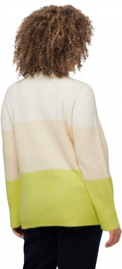Ulla Popken Block Stripe Long Sleeve V-Neck Sweater Lime Green - Sweaters & hoodies - 