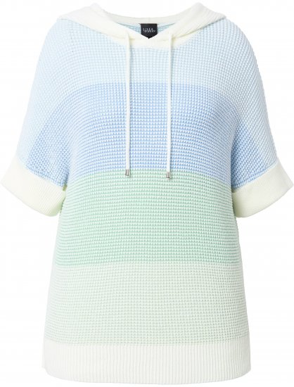 Ulla Popken Block Stripe Hooded Short Sleeve Sweater Mint Green - Sweaters & hoodies - 