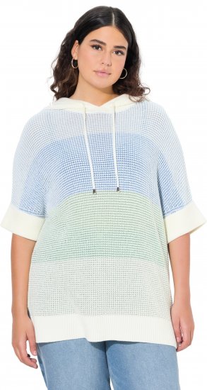 Ulla Popken Block Stripe Hooded Short Sleeve Sweater Mint Green - Sweaters & hoodies - 