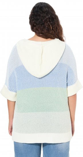 Ulla Popken Block Stripe Hooded Short Sleeve Sweater Mint Green - Sweaters & hoodies - 