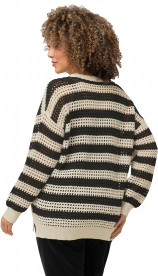 Ulla Popken Striped Long Sleeve Crocheted Sweater Vanilla - Sweaters & hoodies - 