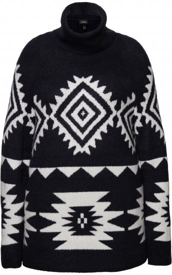 Ulla Popken Aztec-Inspired Long Sleeve Turtleneck Sweater Navy - Sweaters & hoodies - 